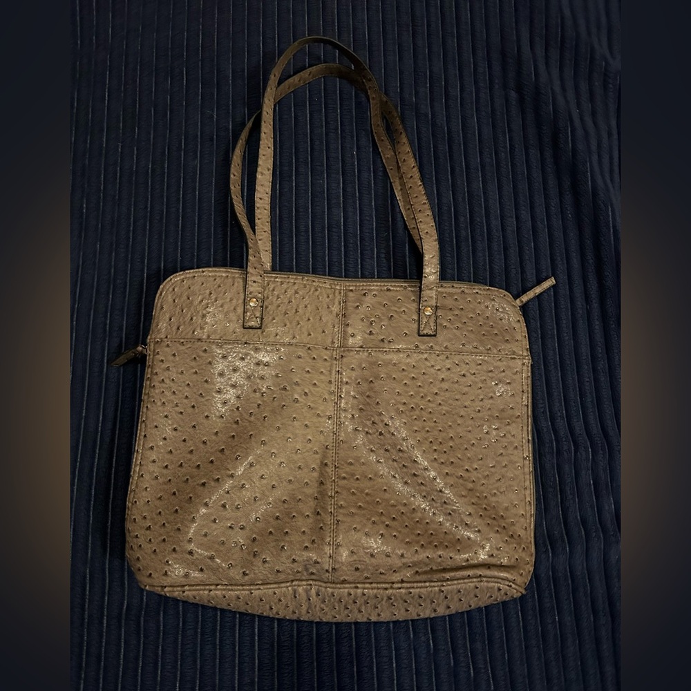 Bueno Faux Ostrich Leather Tote Bag – Taupe Textured Shoulder Handbag 16x14